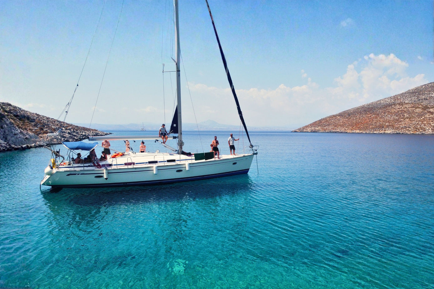 Spanaki Bavaria 41 sailing yacht anchored in clear waters near Crete