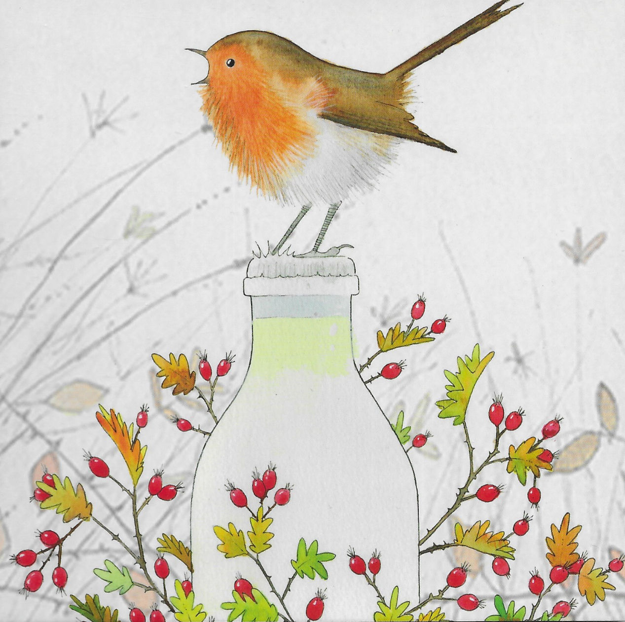 Milk Bottle Robin, Pack of 6 Christmas cards
