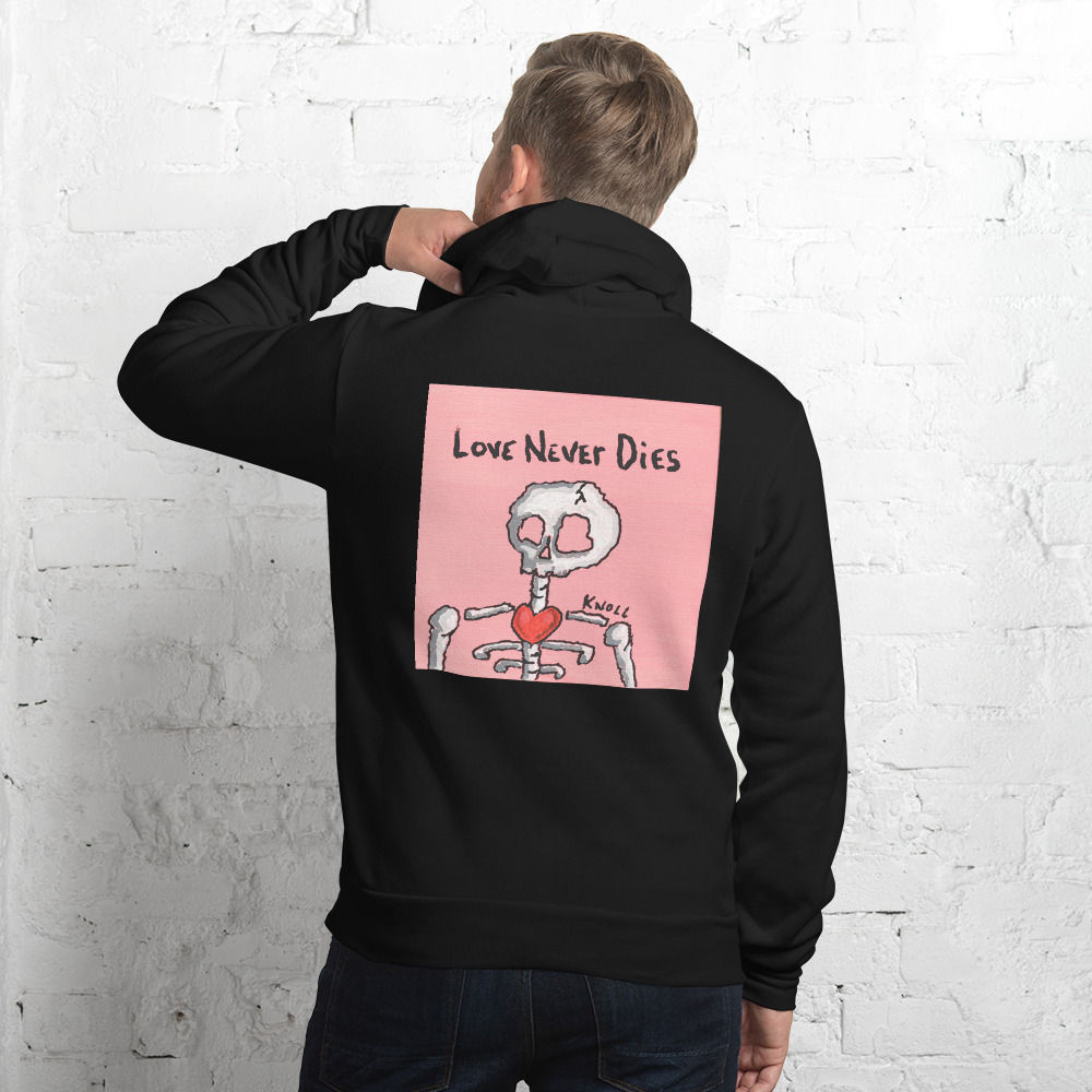 Love Never Dies face and back unisex hoodie