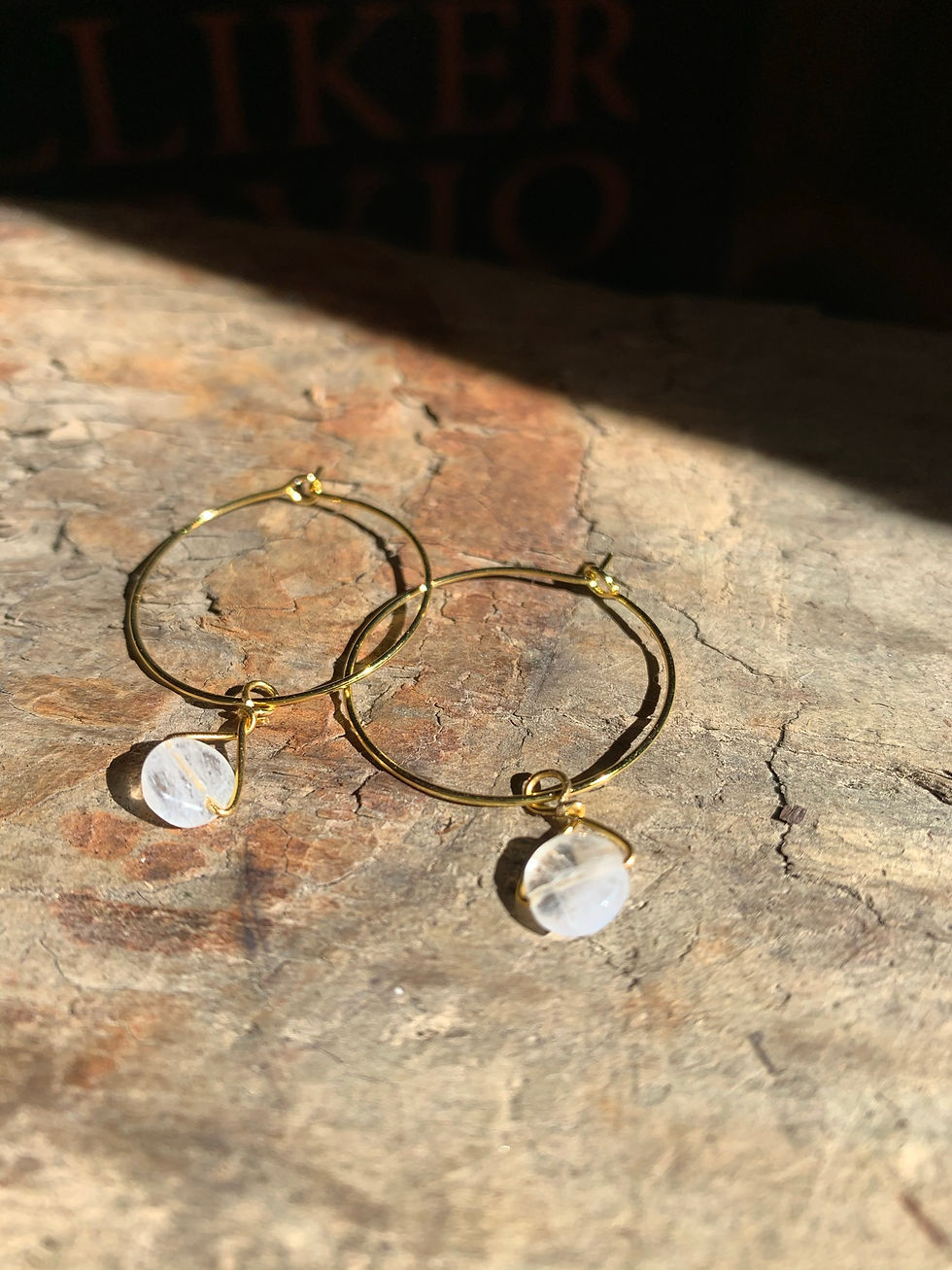Thumbnail: 22K Gold Plate + Brass + Quartz Earrings