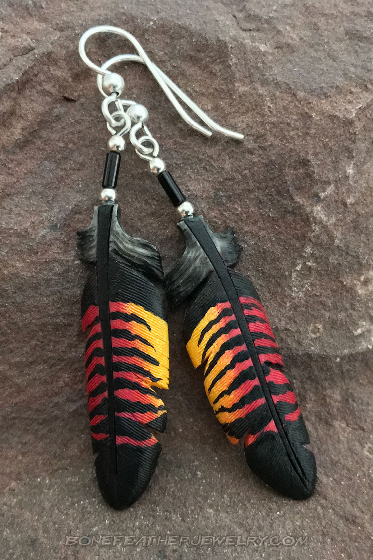 Red-Tailed Black Cockatoo Female Tail Bone Feather Earrings