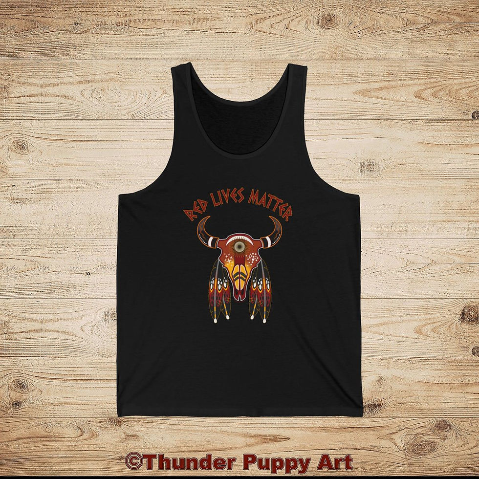 Red Lives Matter Four Direction Colored Buffalo Skull, Unisex Jersey Tank