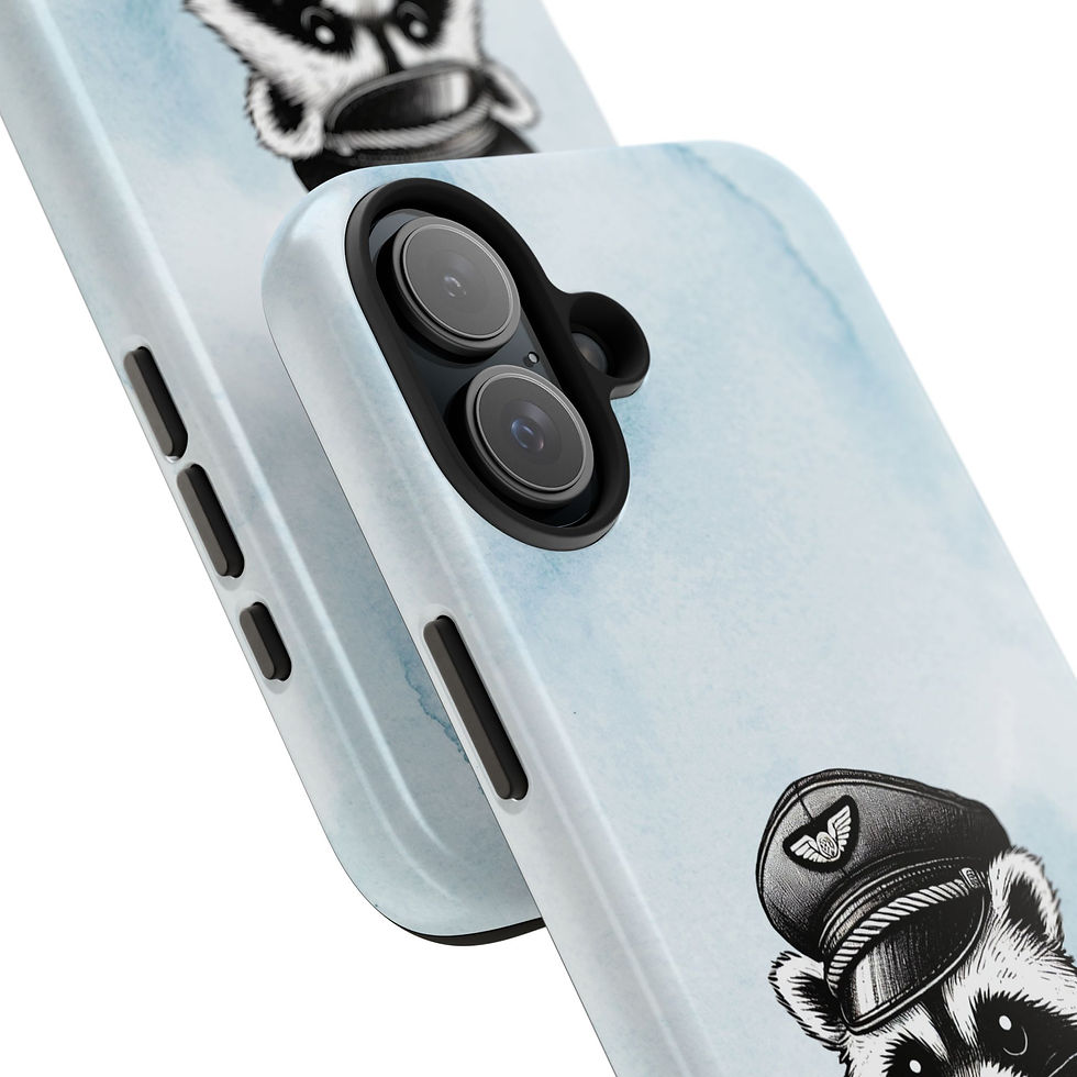 Thumbnail: Phone Case — Raccoon Pilot on Watercolor Sky