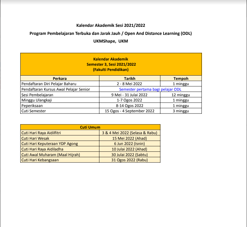 Academic Calendar