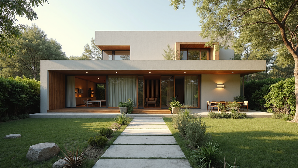 Eye-level view of a modern eco-friendly home in Merida
