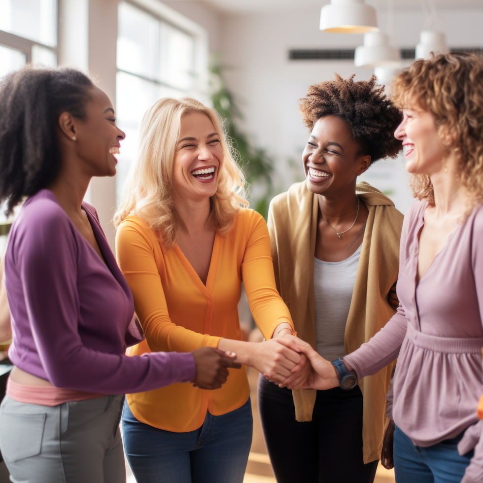 group-diverse-women-holding-hands-laughing