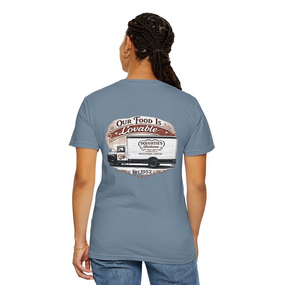 Thumbnail: Doughtie’s BBQ Vintage Delivery Truck T-Shirt - Our Food Is Lovable 