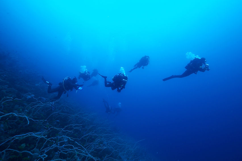Scuba Divers Deep Sea