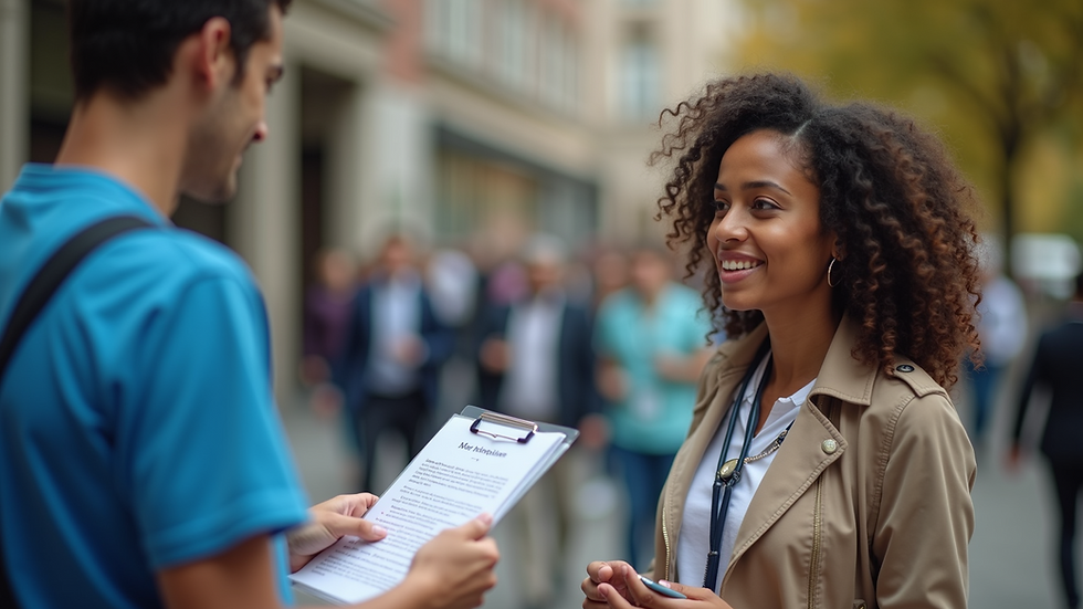 Close-up view of a health advocate sharing information at an awareness event
