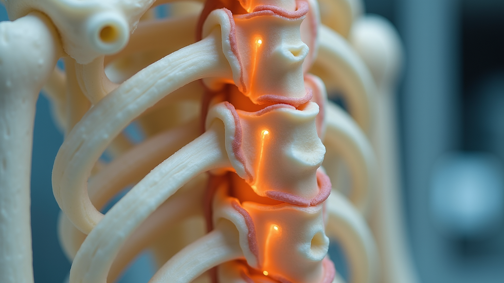 Close-up view of a spinal cord model illustrating regeneration