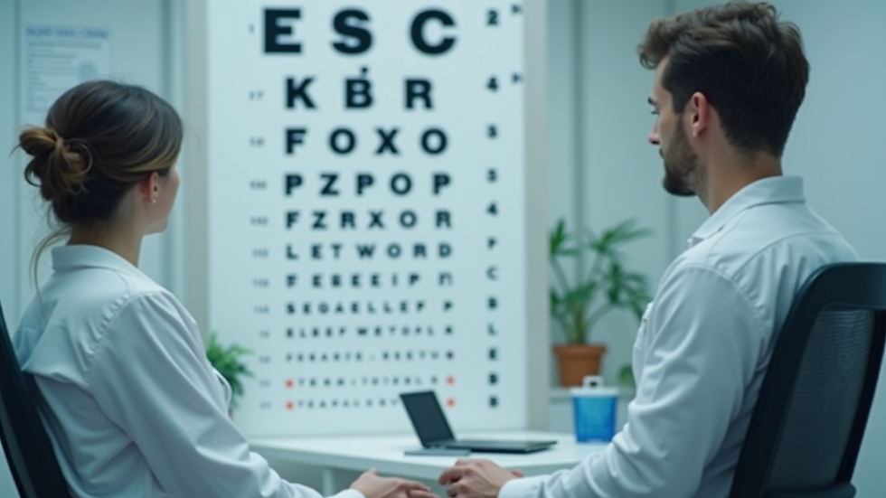 Close-up view of an eye chart in an optometry clinic