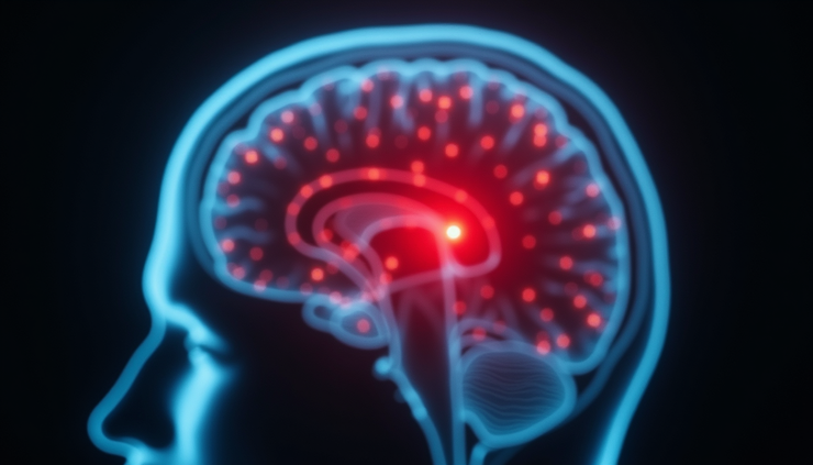 Eye-level view of a brain scan showing heightened amygdala activity