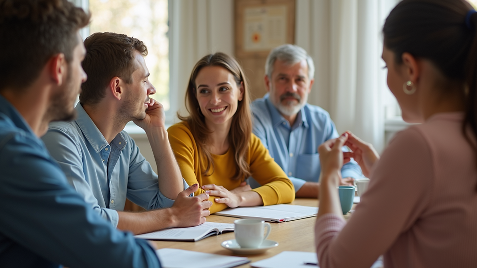 Close-up view of a support group meeting for parents of children with cancer