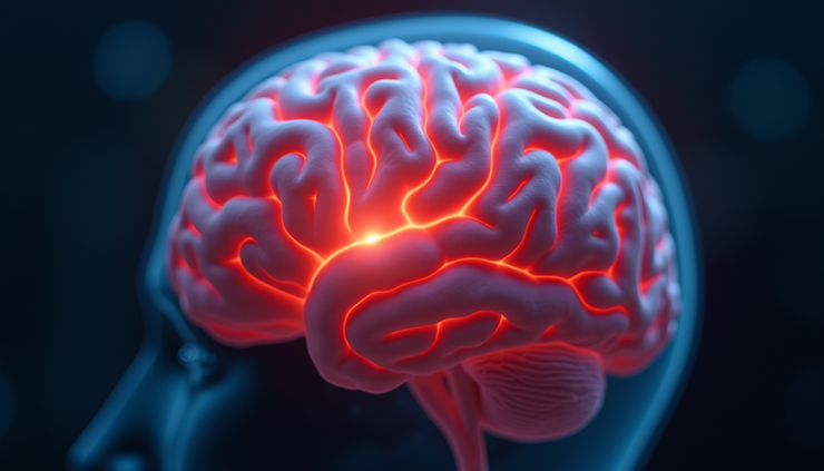 Close-up view of a brain highlighting the amygdala region