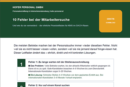 Gratis Guide: 10 Fehler bei der Mitarbeitersuche - Hofer Personal GmbH