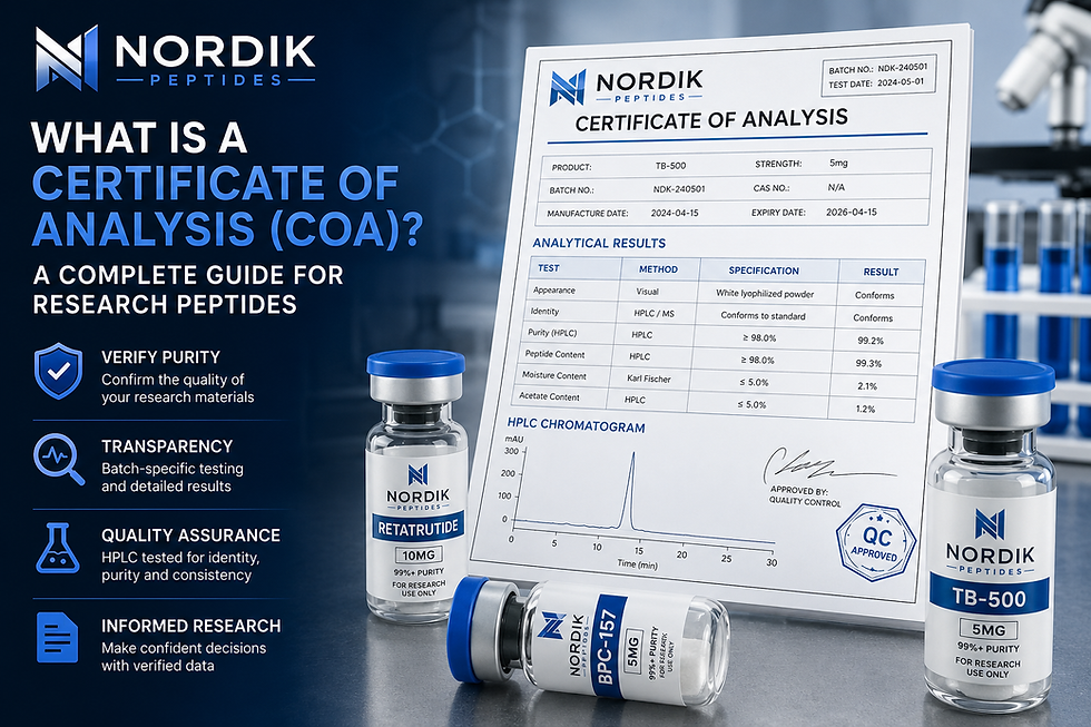 Certificate of Analysis COA for high-purity research peptides tested using HPLC analysis