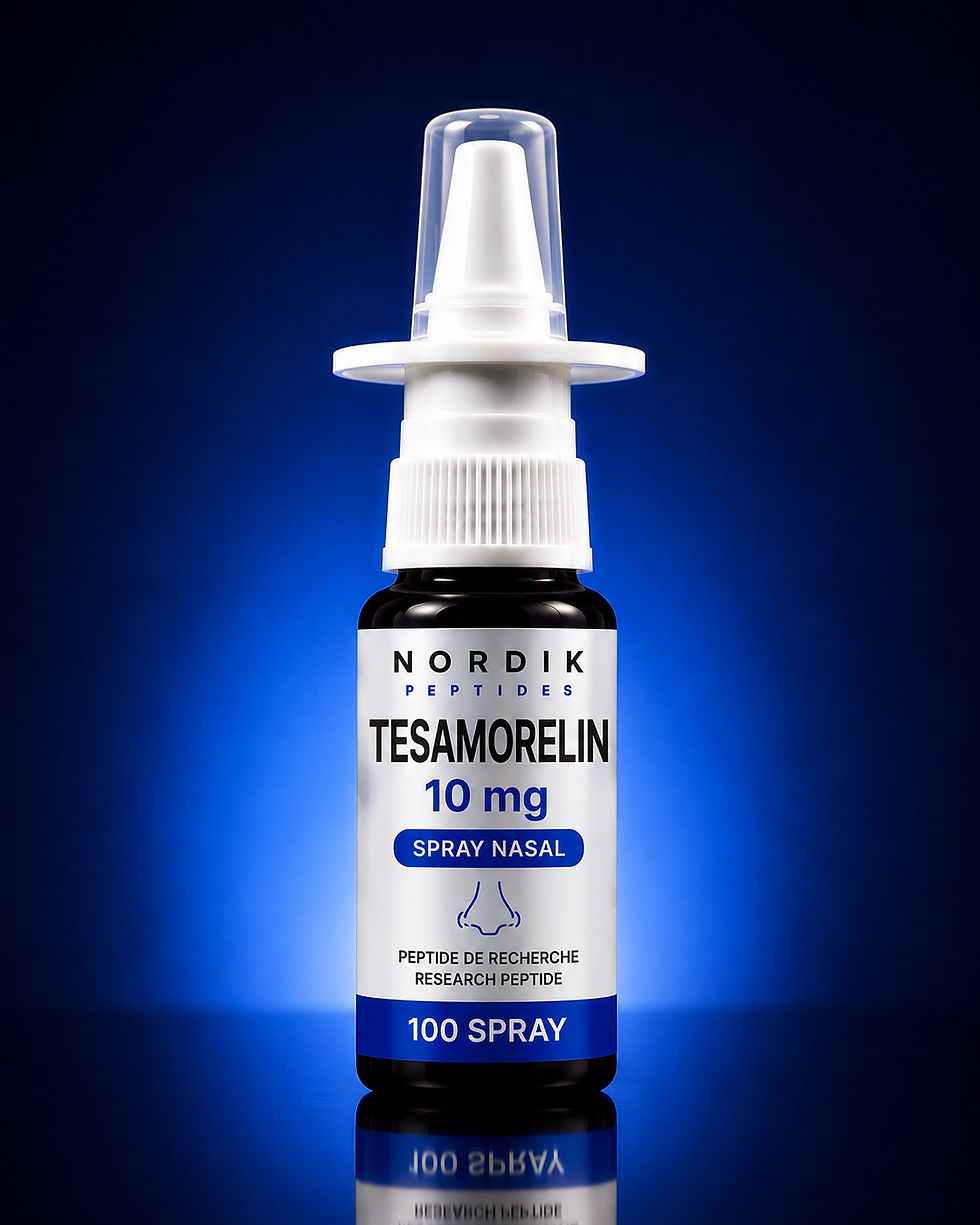 Vaporisateur nasal Tesamorelin 10mg - 10ml de Nordik Peptides pour la recherche en laboratoire, avec contrôle qualité et COA