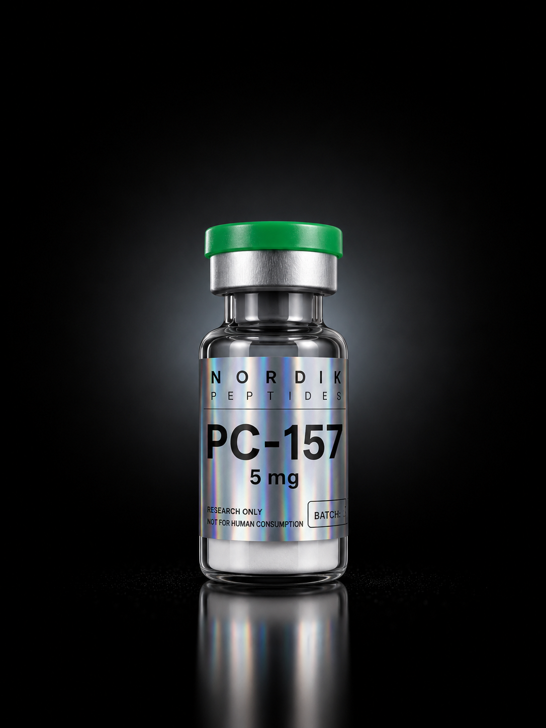 Fiole BPC-157 Nordik Peptides pour recherche en laboratoire, composé lyophilisé haute pureté avec contrôle qualité.