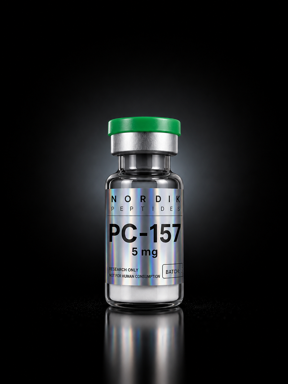 Fiole BPC-157 Nordik Peptides pour recherche en laboratoire, composé lyophilisé haute pureté avec contrôle qualité.