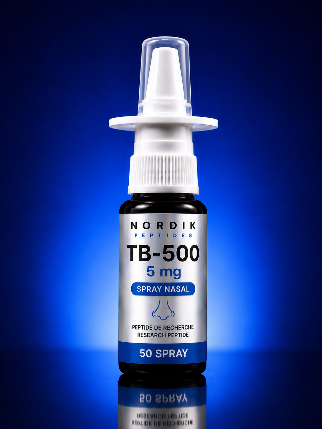 Vaporisateur nasal TB-500 5mg - 5ml de Nordik Peptides pour la recherche en laboratoire, avec contrôle qualité et COA disponi