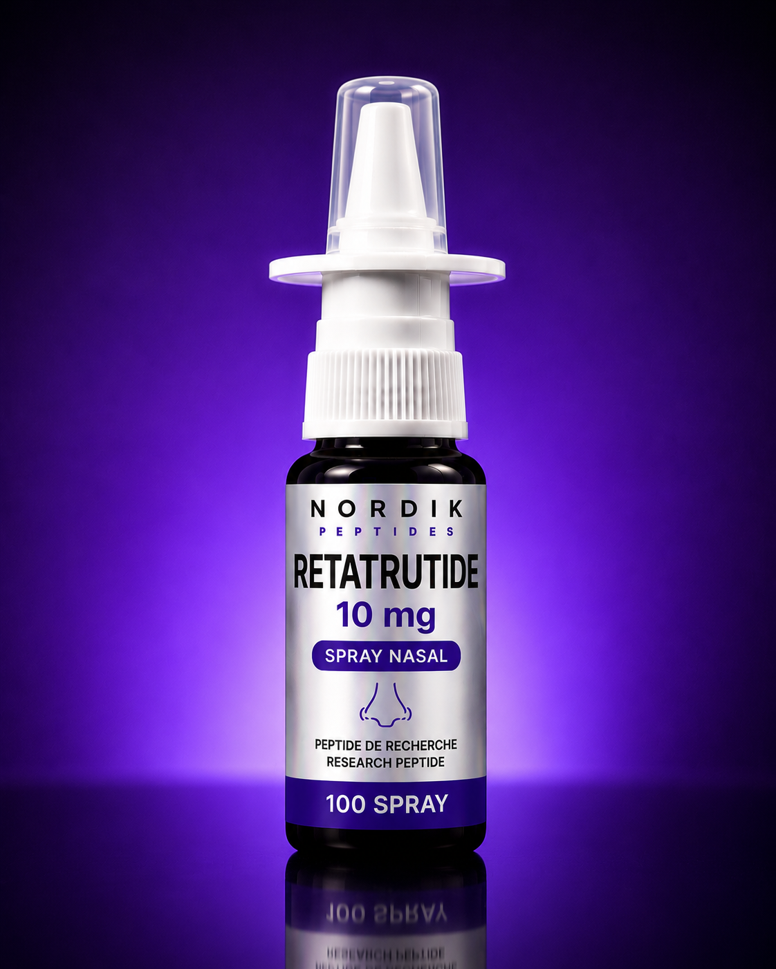 Vaporisateur nasal Retatrutide 10mg - 10ml de Nordik Peptides pour la recherche en laboratoire, avec contrôle qualité et COA