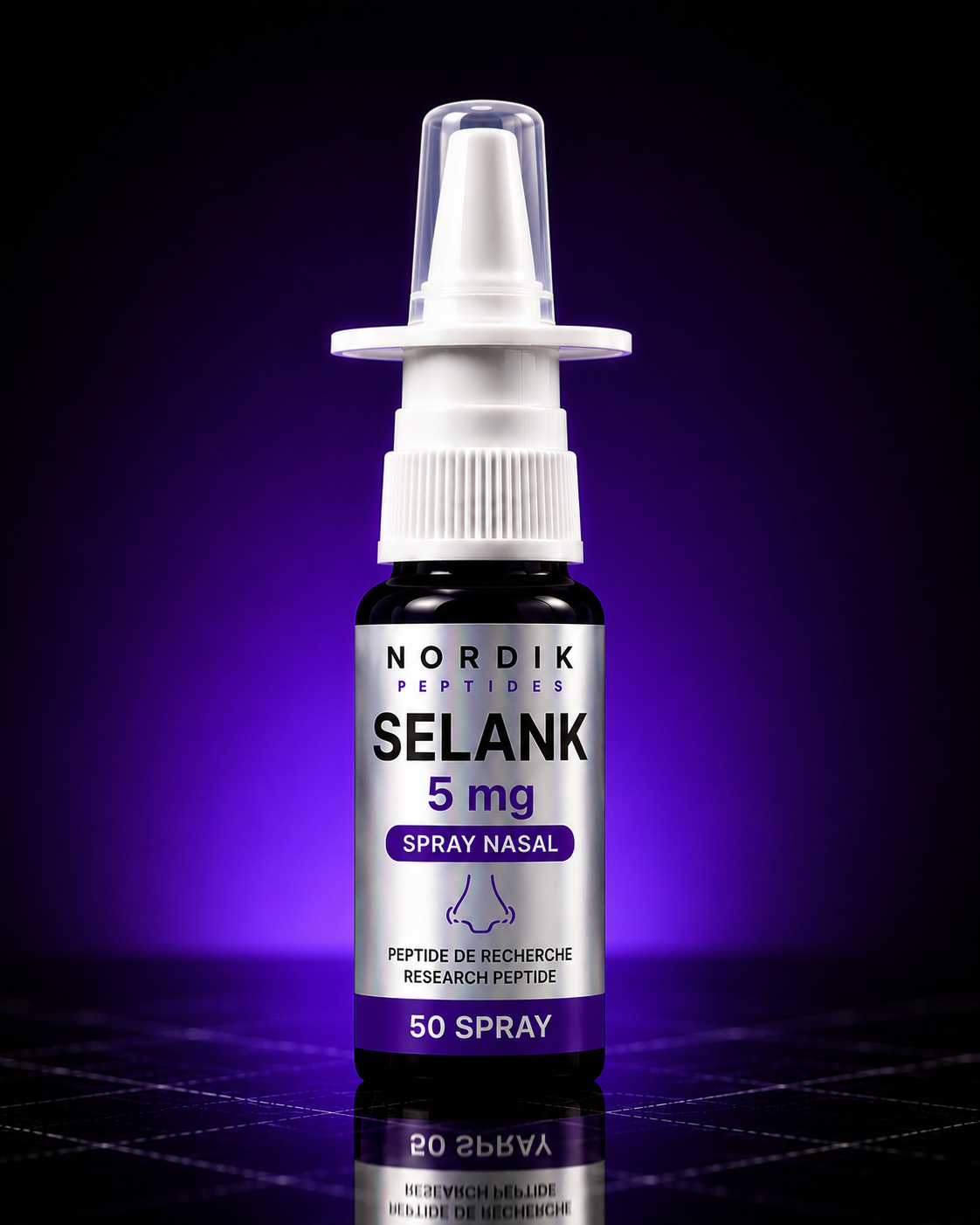 Vaporisateur nasal Selank 5mg - 5ml de Nordik Peptides pour la recherche en laboratoire, avec contrôle qualité et COA disponi