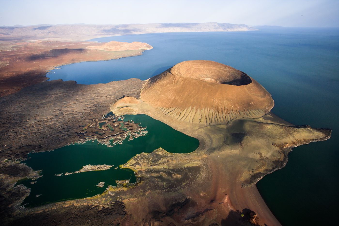 Nabuyatom crater on the shore of Lake Turkana, Kenya