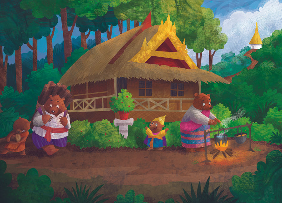 Buddha Bear Family Illustration