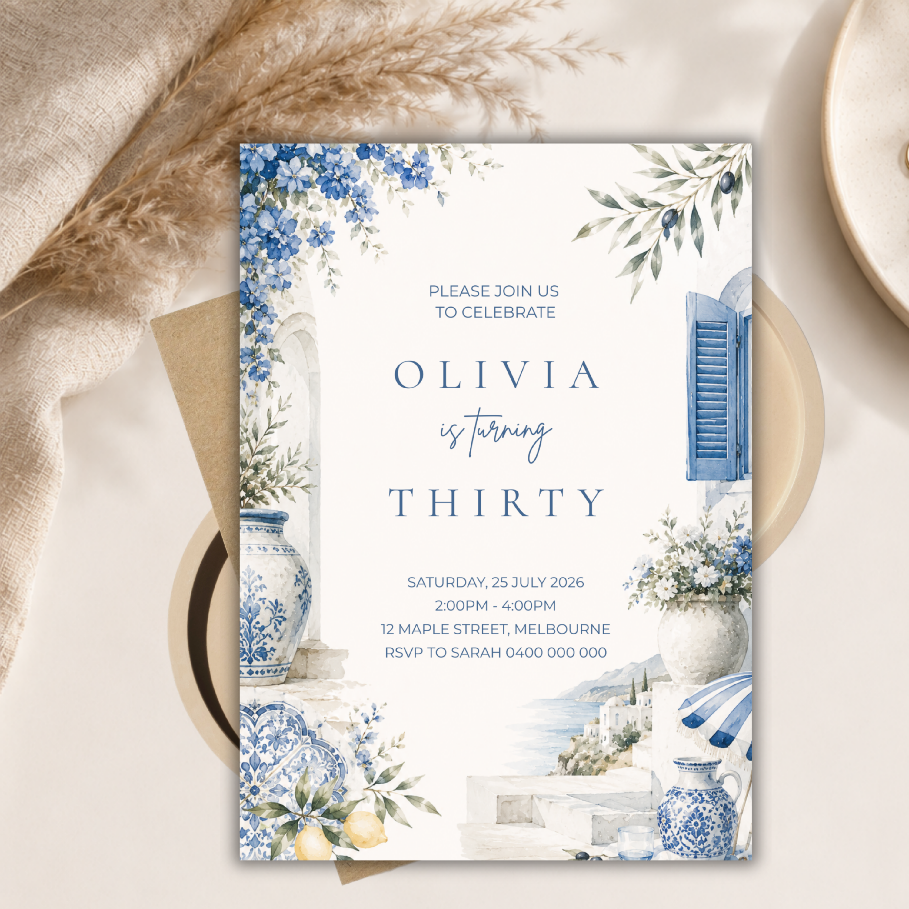 Birthday Invite - Mediterranean Invite