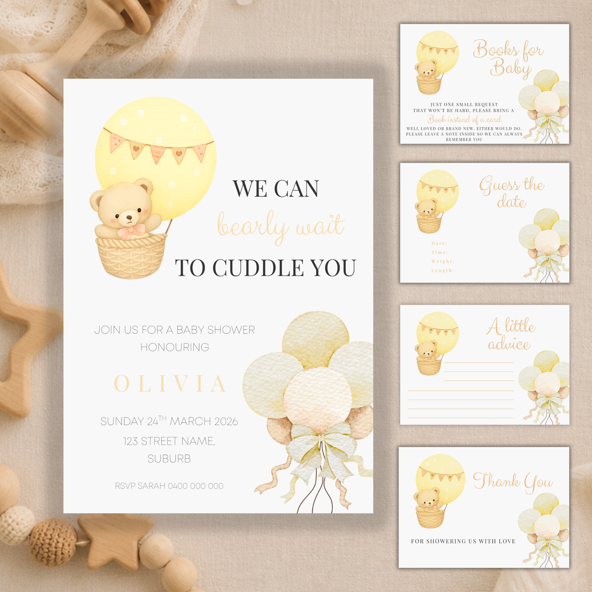 Teddy Bear Baby Shower - Yellow - Bundle Package