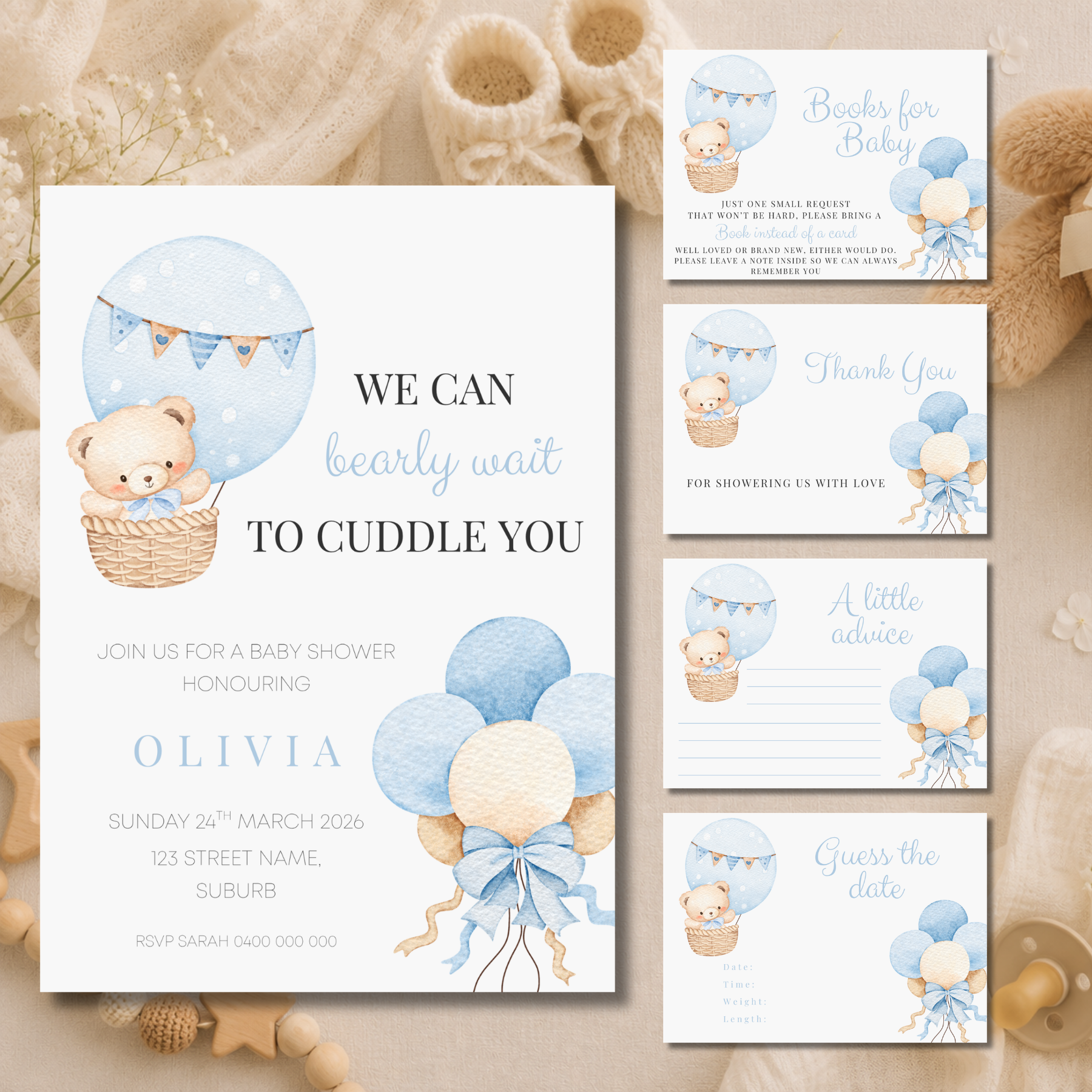 Teddy Bear Baby Shower - Blue - Bundle Pack