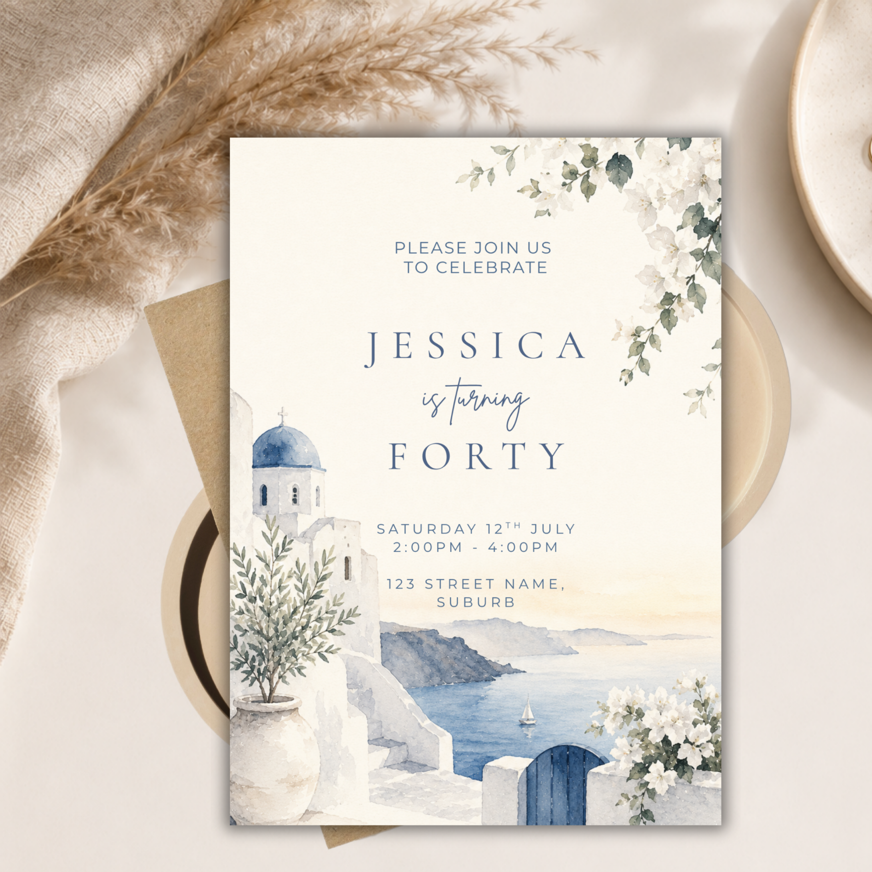 Birthday Invite - Santorini