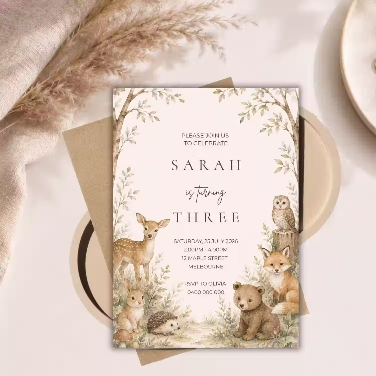 Woodland Creatures Birthday Invitation