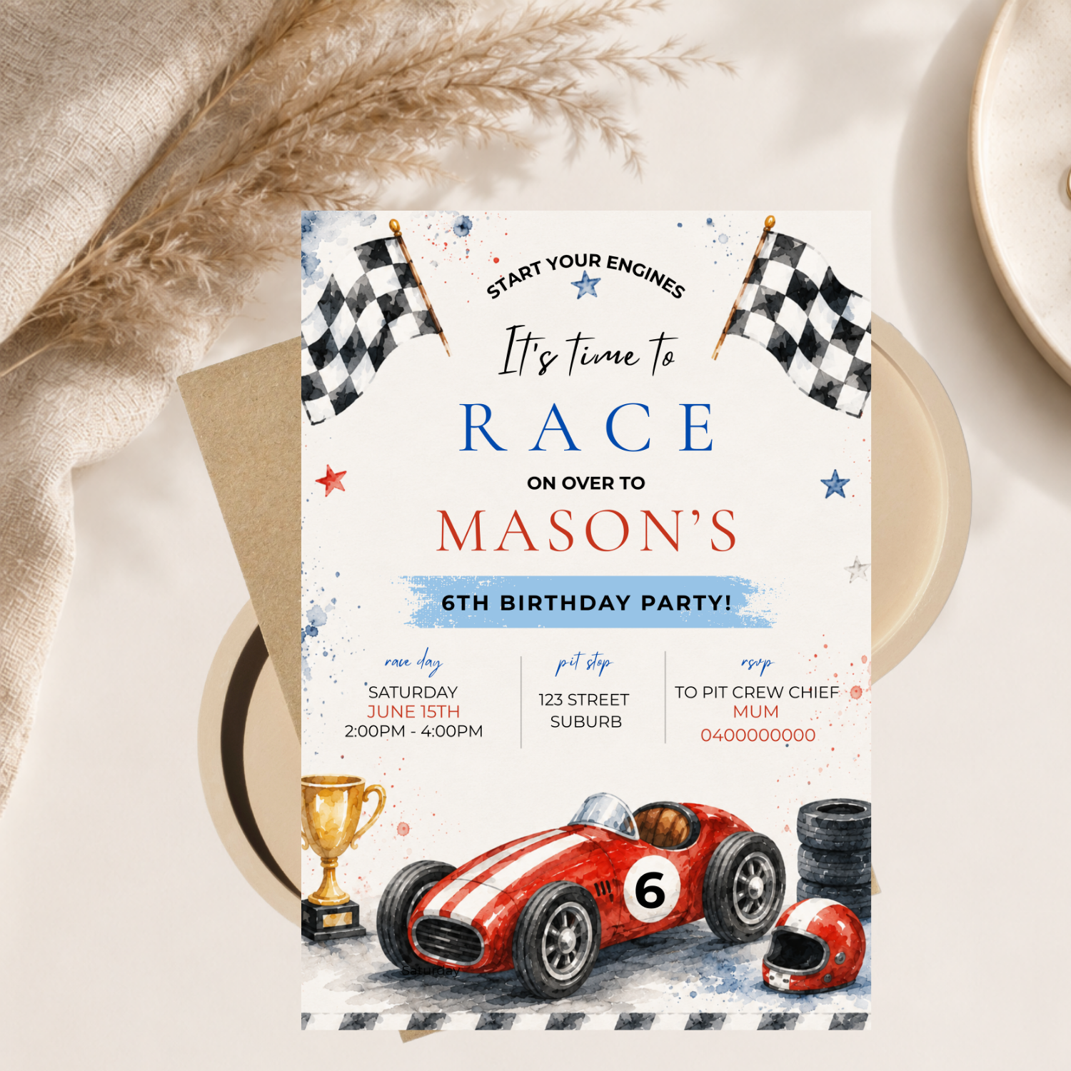 Race Car Birthday Invitation