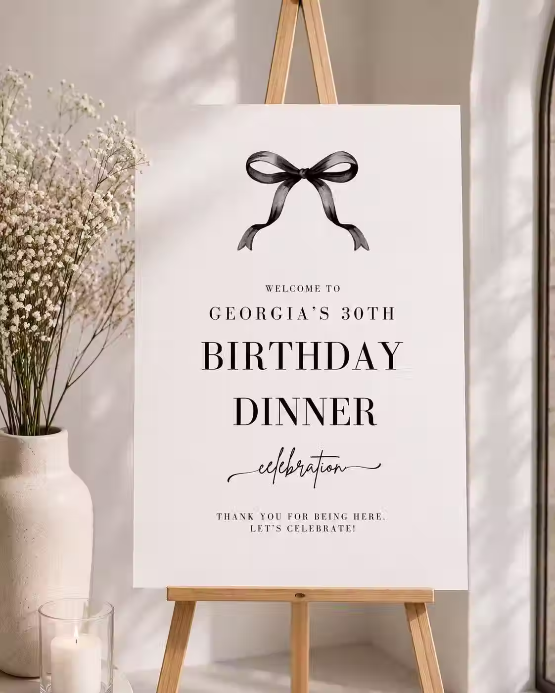 Black Bow Birthday Welcome Sign