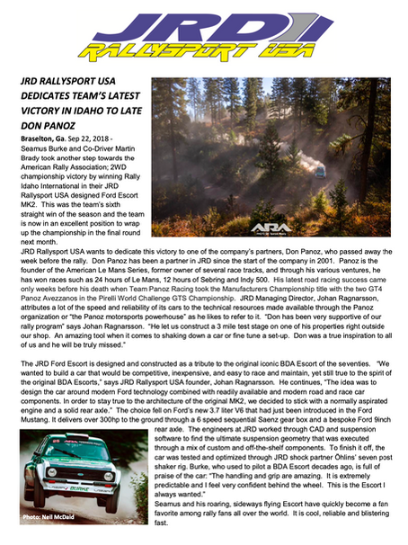 JRD Rallysport USA Honors Don Panoz with Victory in Idaho