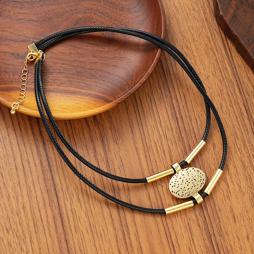 Thumbnail: Vintage Oval Metal Faux Leather Necklace Bracelet For Women Fashion Gold Silver 