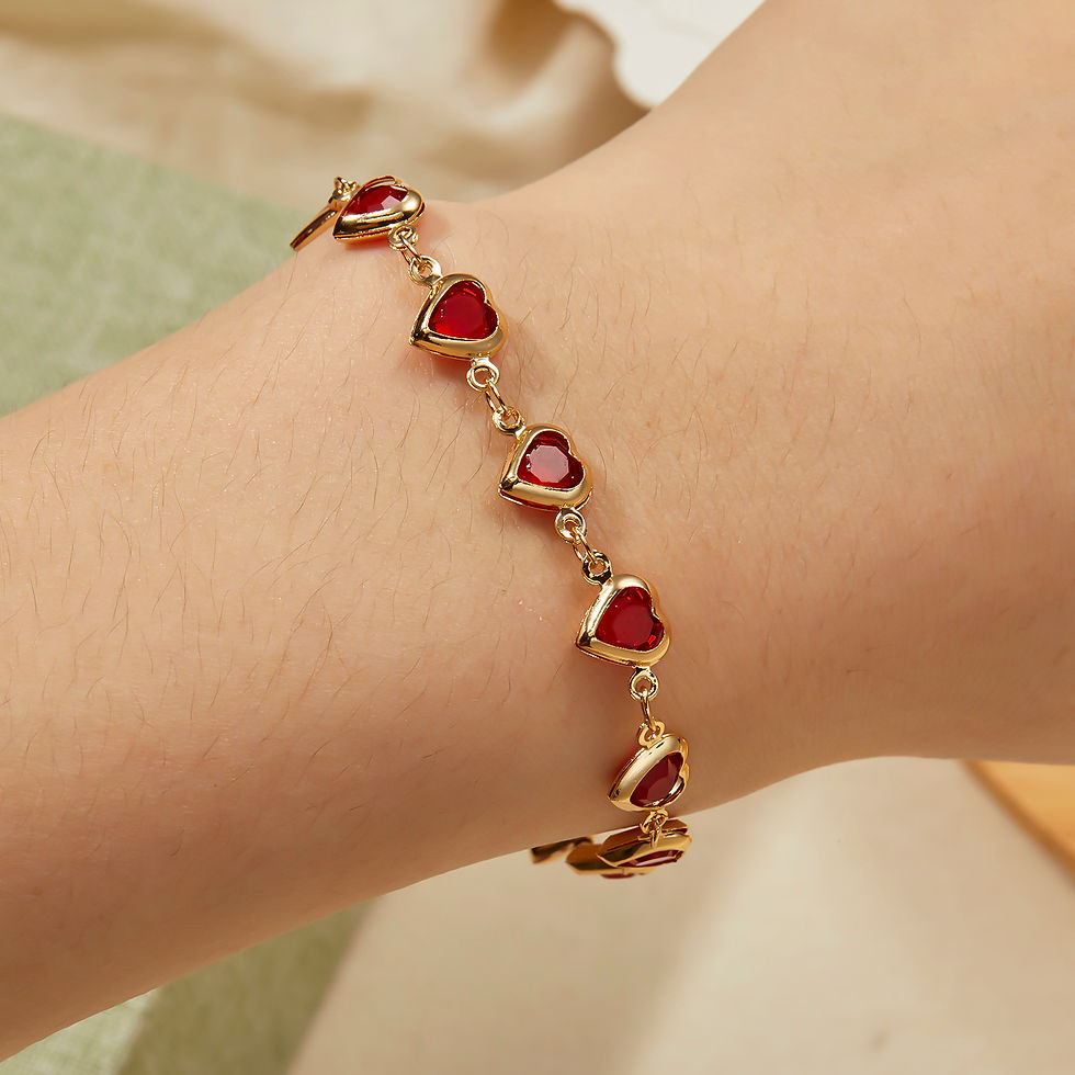 Thumbnail: Elegant Red Crystal Zircon Metal Chain Bracelets for Women Colorful Heart Bracel