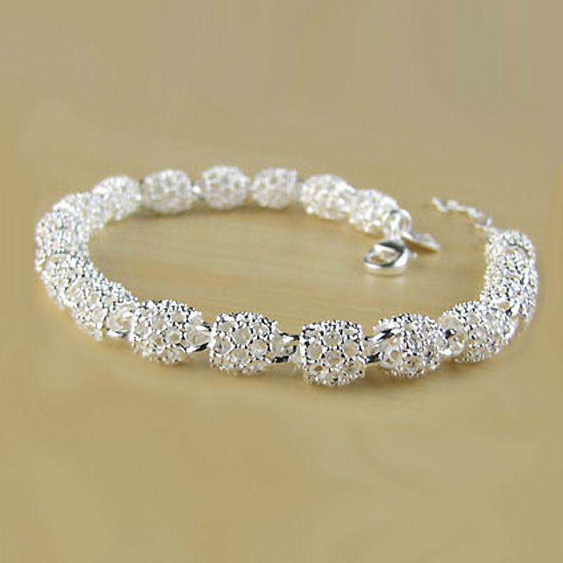 925 Sterling Silver Bracelet Zirconia Geometric Chain Linked For Women Charm Ban