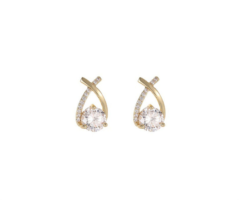 Thumbnail: SKEDS Fashion Cross Stud Earrings For Women Girls Korean Style Elegant Crystal J