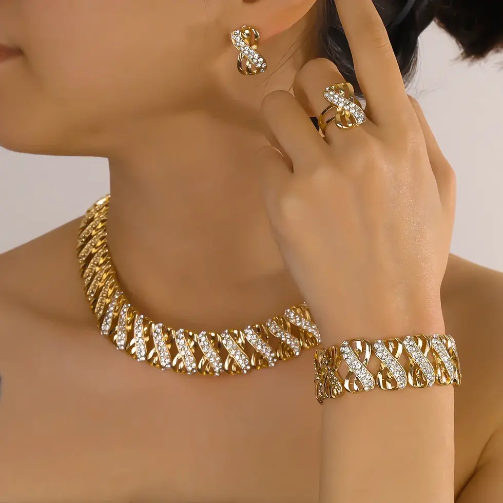 Thumbnail: Fashion 18k Gold Plated Jewelry Set Dubai African Choker Necklace Earrings Rings