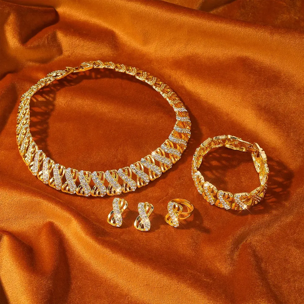 Thumbnail: Fashion 18k Gold Plated Jewelry Set Dubai African Choker Necklace Earrings Rings