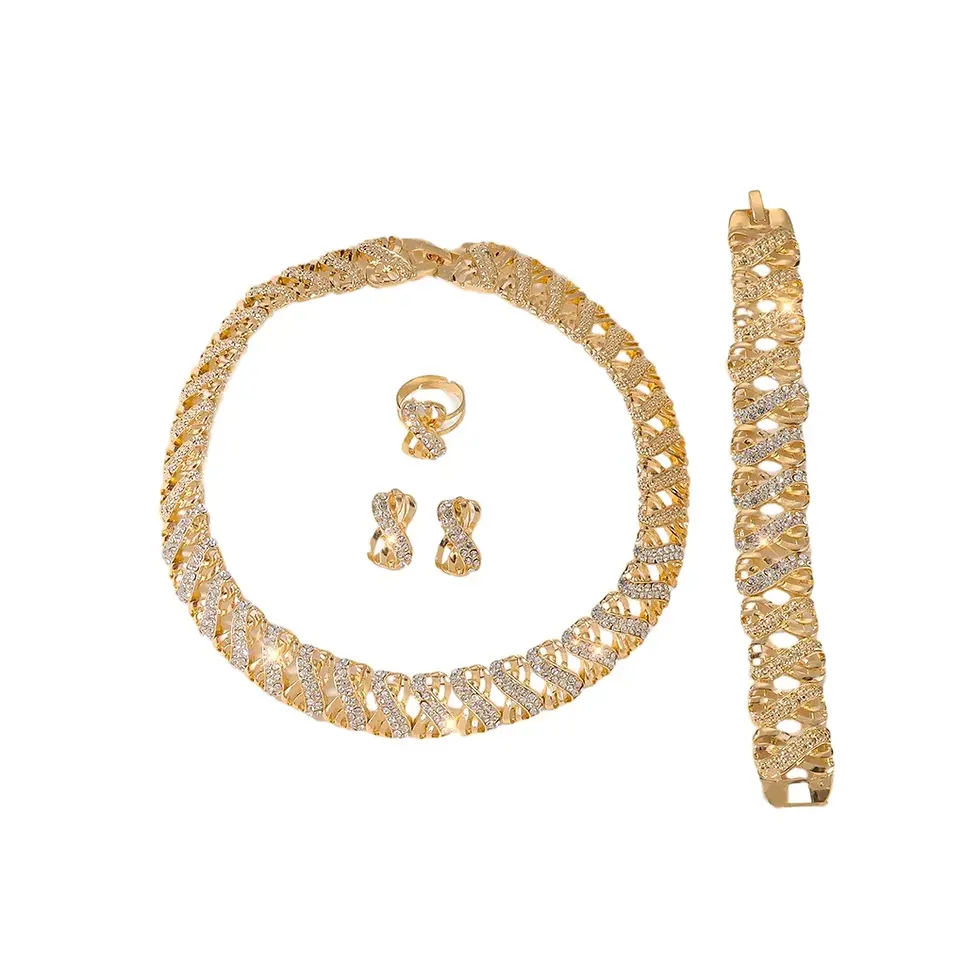 Thumbnail: Fashion 18k Gold Plated Jewelry Set Dubai African Choker Necklace Earrings Rings