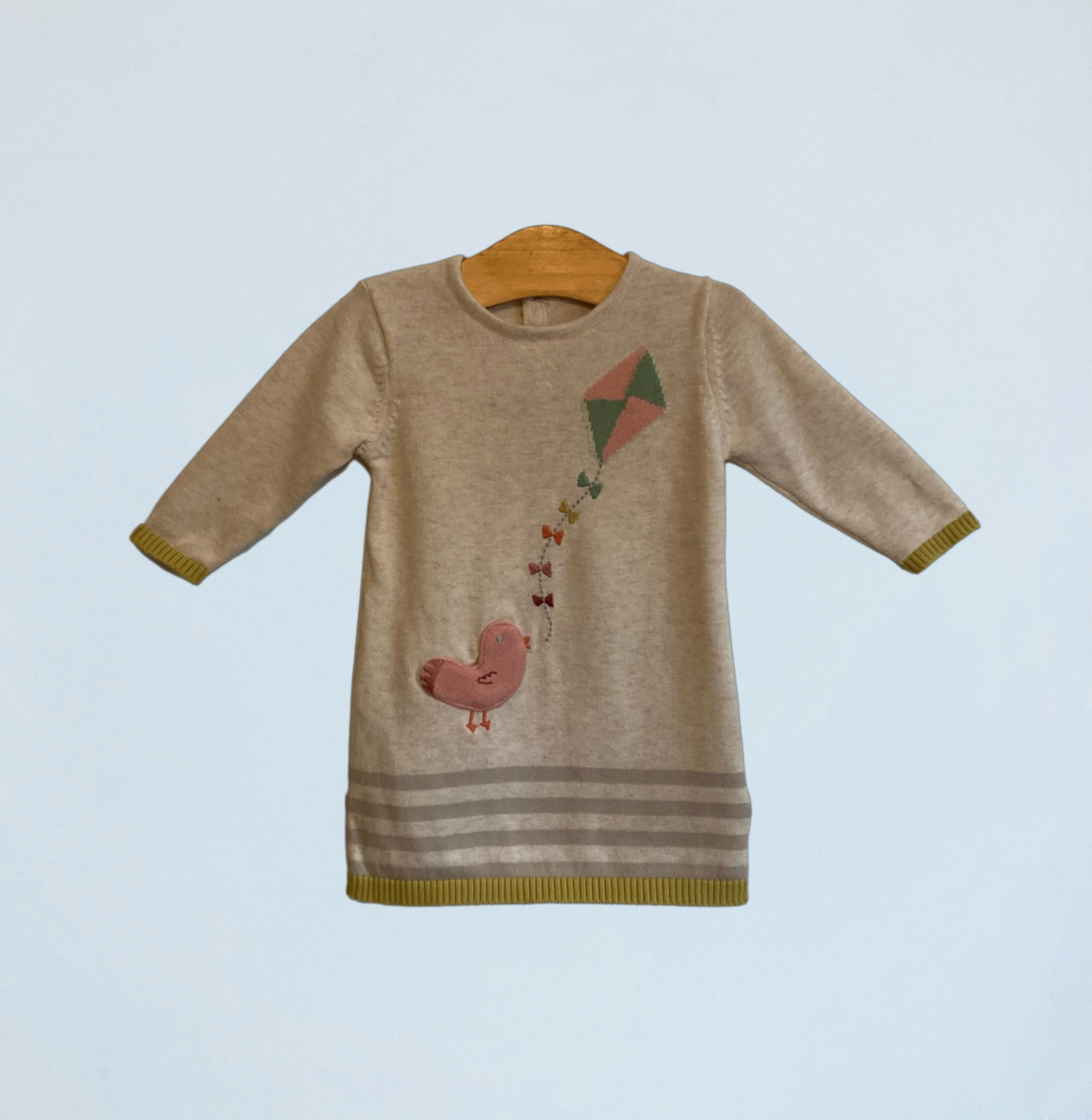 BABY 3-6 M&S appliqued bird knitted dress EUC