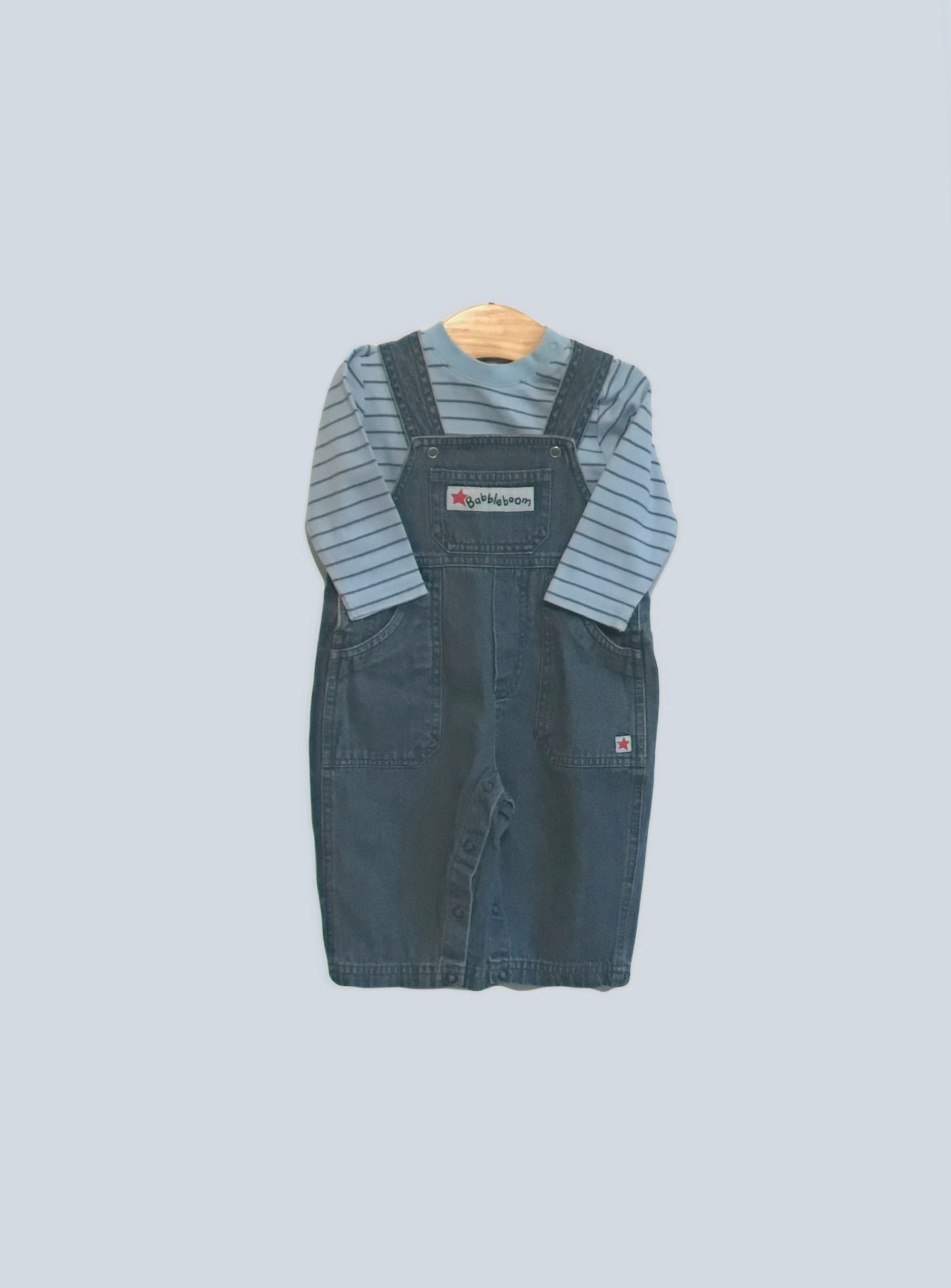 BABY 3-6 Debenhams Babbleboom denim dungarees  & BHS top EUC