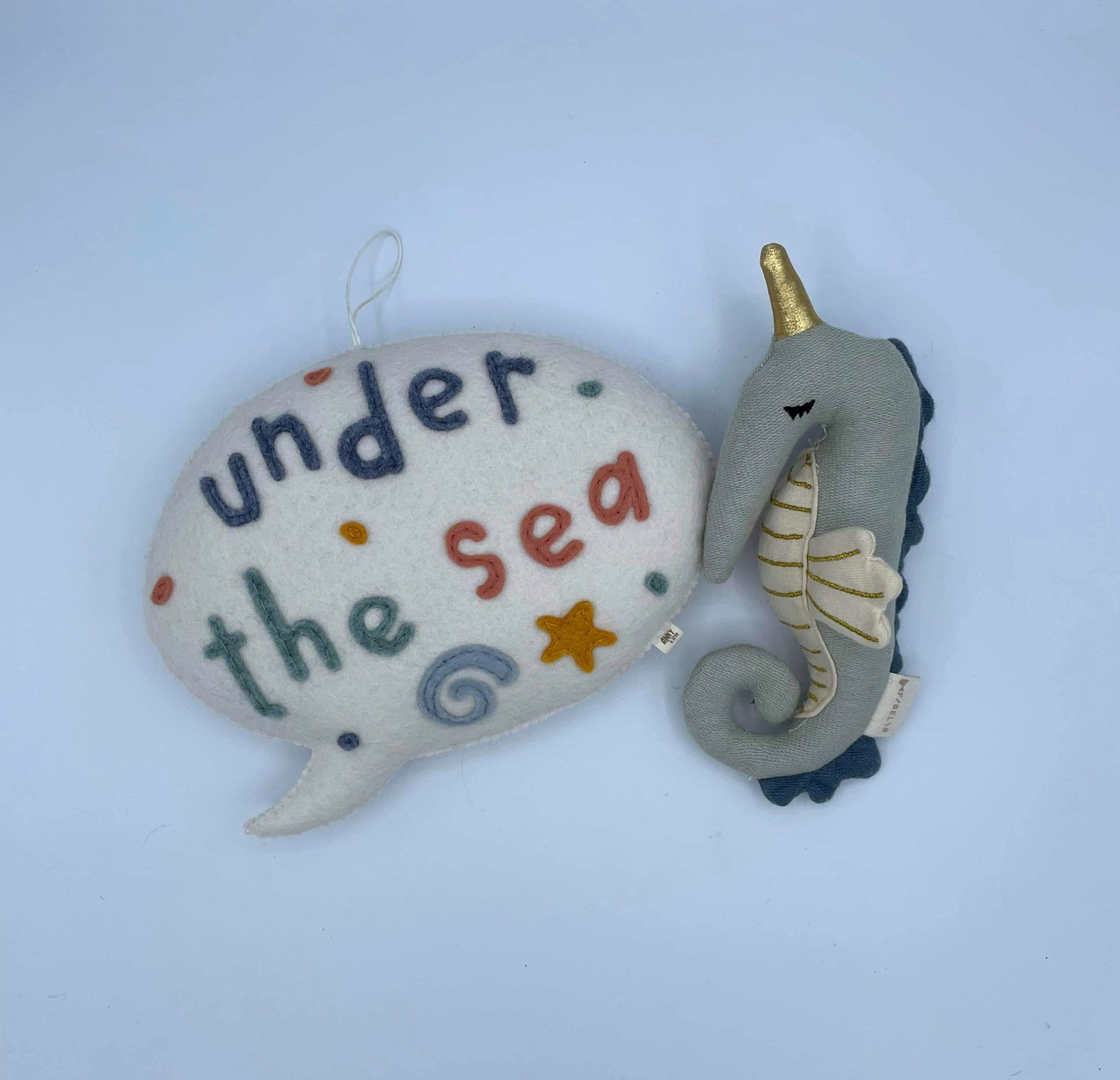 Fabelab 'Under the Sea' cushion and seahorse rattle BNWOT
