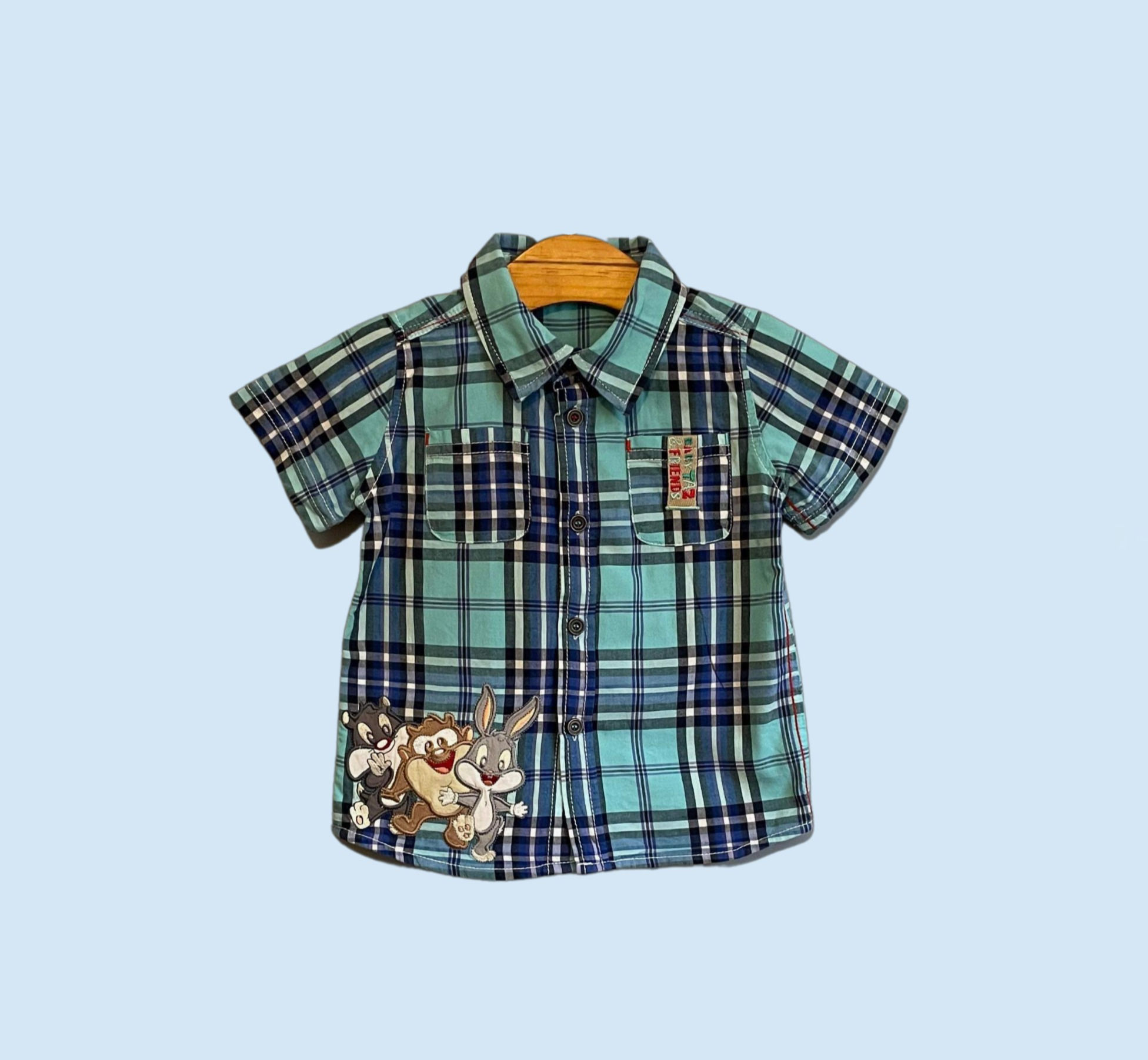 BABY 12-18 George 'Taz and Friends' checked cotton shirt EUC