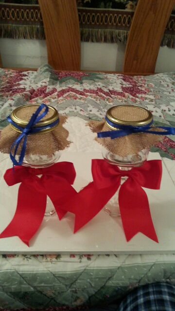 Thumbnail: Burlap Top Decorative Candle Jar Sets.  Group 3. Choice of Bow color.