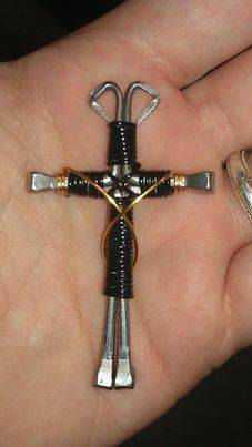 Thumbnail: Two Color Sash Wire Wrapped Horseshoe Nail Cross Necklaces Jewelry.