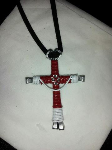 Thumbnail: Two Color Sash Wire Wrapped Horseshoe Nail Cross Necklaces Jewelry.